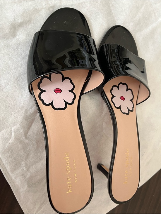 kate spade Shoes - kate spade Black Patent Slide Mules with Pink Floral Insole